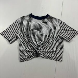 532. Girls Topshop Navy and White Striped Knot Tee (6)